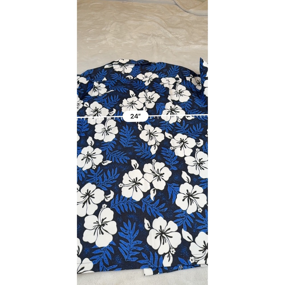 RJC Hawaiian Shirt Mens XL Blue White Hibiscus Floral Cotton Aloha Made in USA - Picture 4 of 5